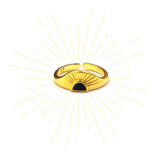 RING RISING SUN WITH BLACK ENAMEL GOLD PLATED