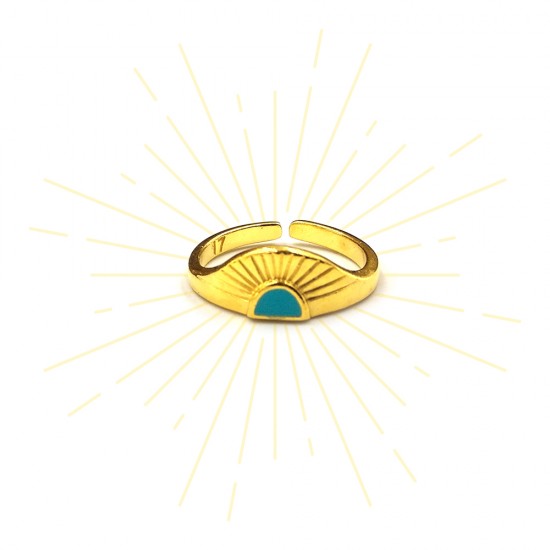 RING RISING SUN WITH TURQUOISE ENAMEL GOLD PLATED
