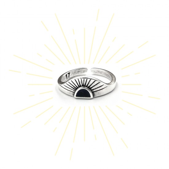 RING RISING SUN WITH BLACK ENAMEL SILVER PLATED