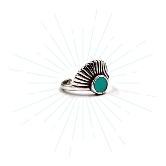 RING RISING SUN WITH TURQUOISE ENAMEL SILVER PLATED
