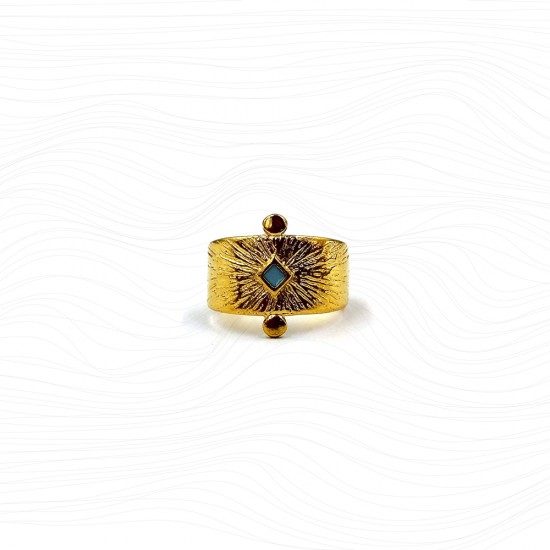 RING ETHNIC WITH RHOMBUS AND TURQUOISE ENAMEL GOLD PLATED