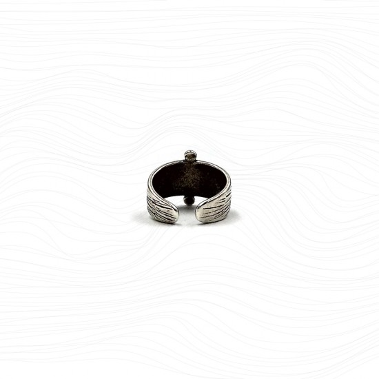 RING ETHNIC WITH RHOMBUS AND BLACK ENAMEL SILVER PLATED