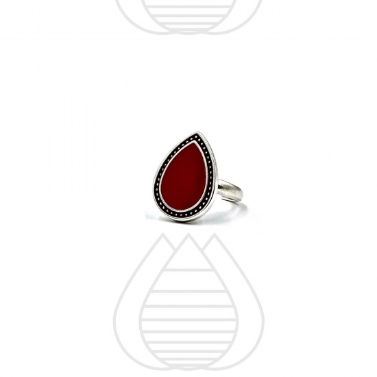 RING WITH DROP SHAPE AND DARK RED ENAMEL SILVER PLATED