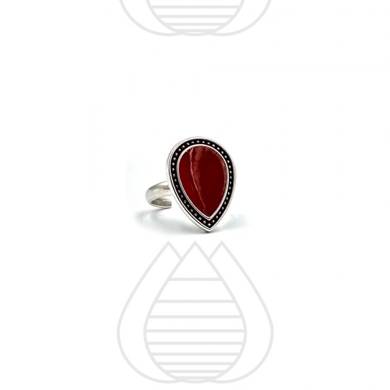 RING WITH DROP SHAPE AND DARK RED ENAMEL SILVER PLATED