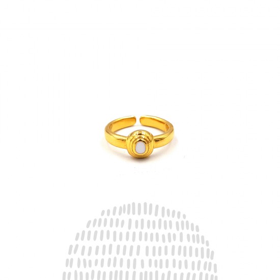 ETHNIC MINI RING WITH WHITE ENAMEL GOLD PLATED