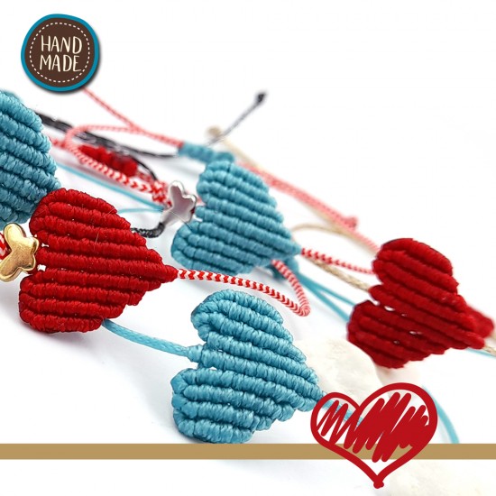 BRACELET WITH MACRAME HEART DESIGN AND BUTTERFLY (RED-RED/WHITE)