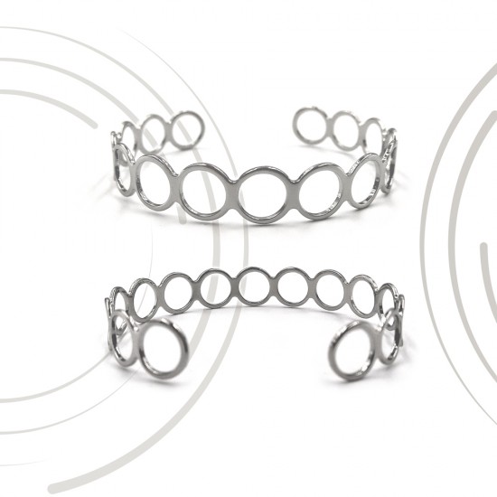 METALLIC BRASS BRACELET WITH CIRCLES SILVER PLATED