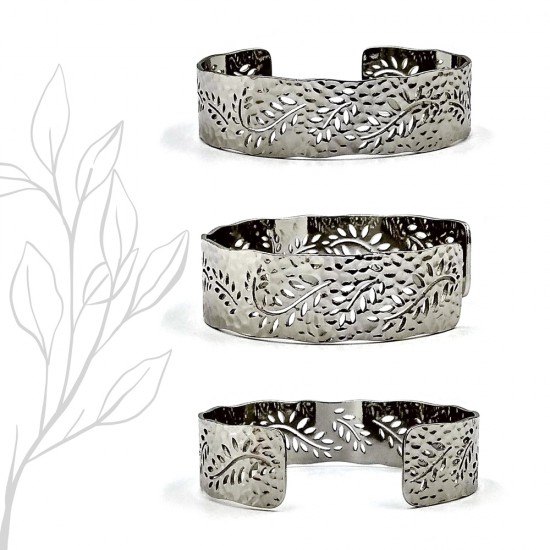 METALLIC BRASS BRACELET WITH LEAFS SILVER PLATED