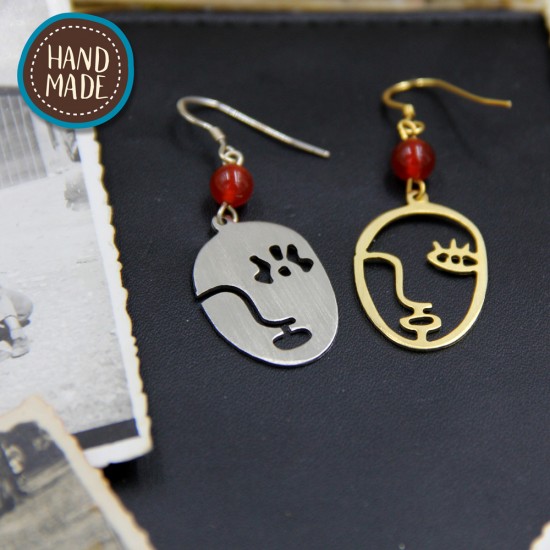 HANDMADE EARRINGS FACES SILVER AND GOLD PLATED