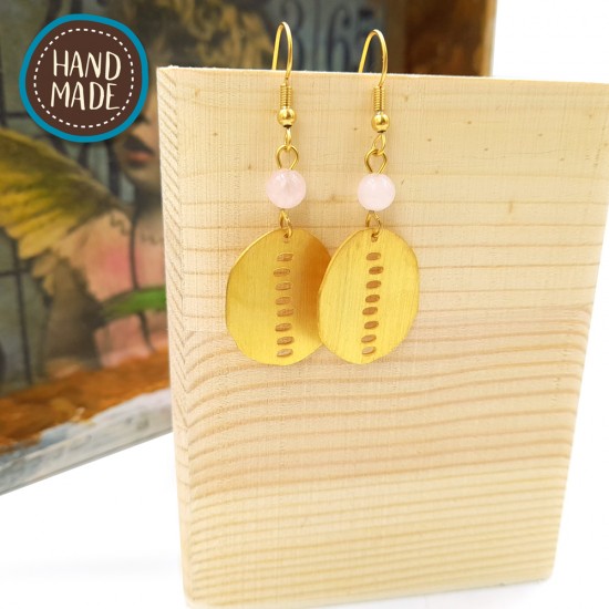 HANDMADE EARRINGS WITH OVAL IRREGULAR SHAPE AND HOLES GOLD PLATED