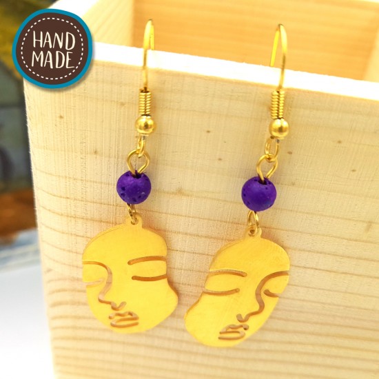 HANDMADE EARRINGS FACES GOLD PLATED