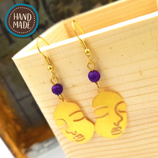 HANDMADE EARRINGS FACES GOLD PLATED