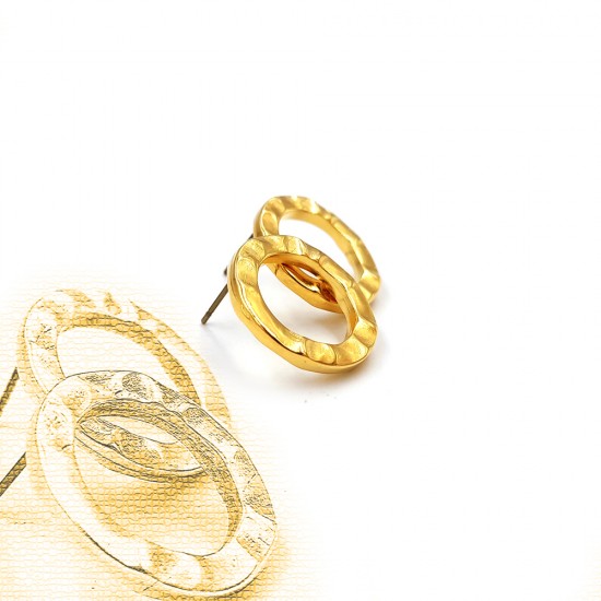 EARRINGS CIRCLE HAMMERED AND TITANIUM PIN GOLD PLATED