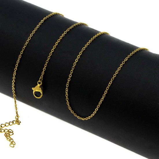NECKLACE WITH STAINLESS STEEL LINK CHAIN FLAT WIRE 1,6x1,2x0,3mm GOLD PLATED