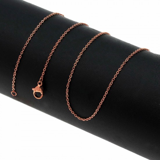 NECKLACE WITH STAINLESS STEEL LINK CHAIN FLAT WIRE 1,6x1,2x0,3mm ROSE GOLD PLATED