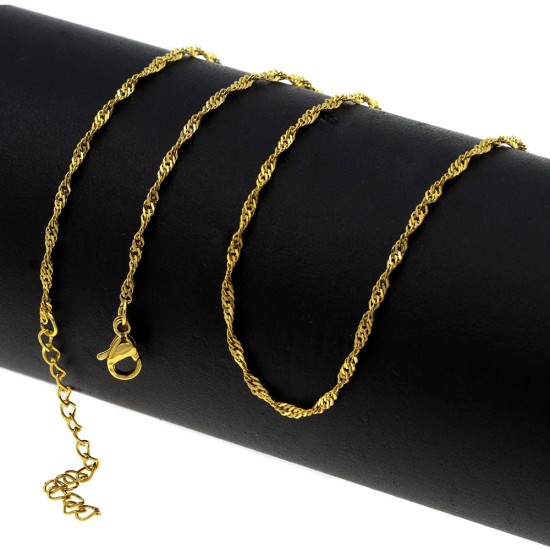 NECKLACE WITH STAINLESS STEEL TWISTED CHAIN "SINGAPORE" 1,8mm / 45cm GOLD PLATED