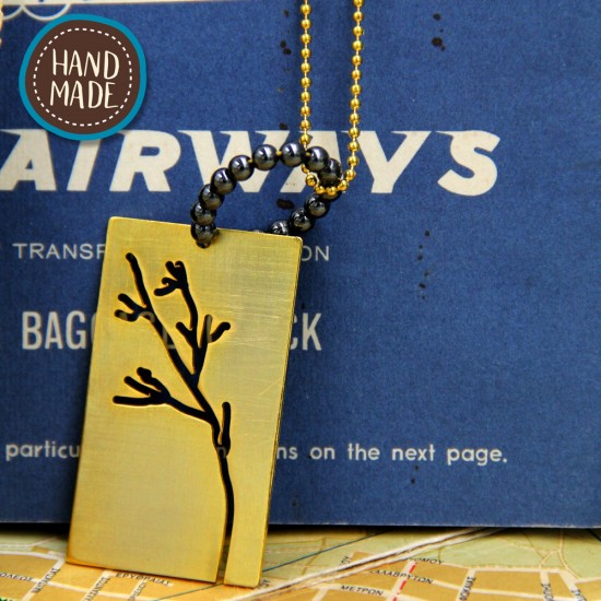HANDMADE NECKLACE RECTANGLE WITH CUT TREE WITH ITS BRANCHES