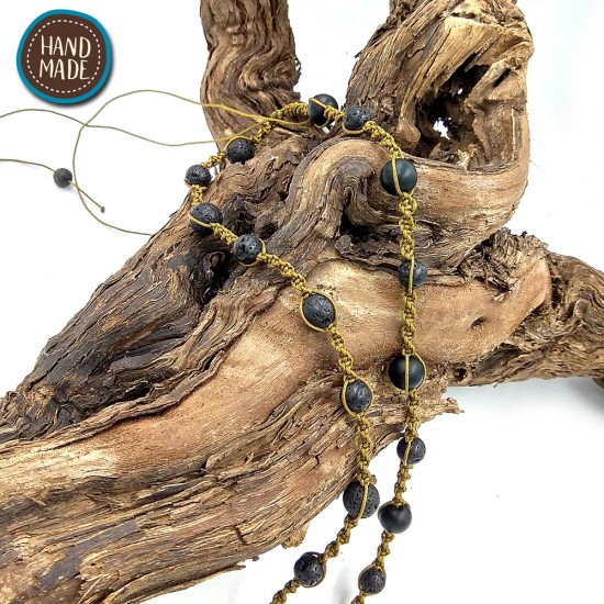 MACRAME ROSARY WITH LAVA AND ONYX STONES
