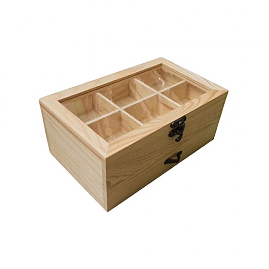 WOODEN BOX WITH SIX TEA CASES AND DRAWER 22,5cm