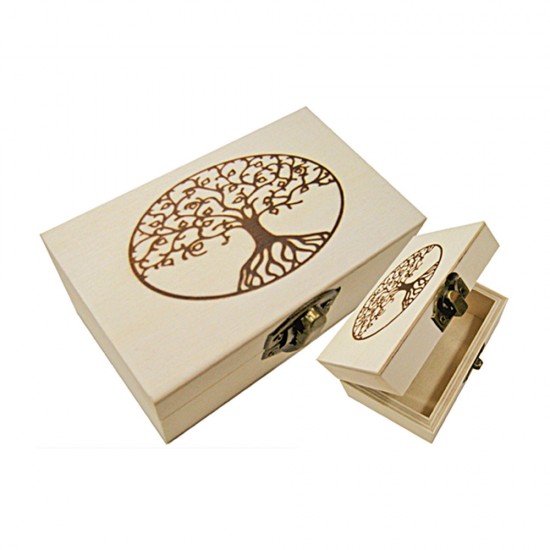 WOODEN BOX WITH PYROGRAPΥ THE WISHING TREE 9cm