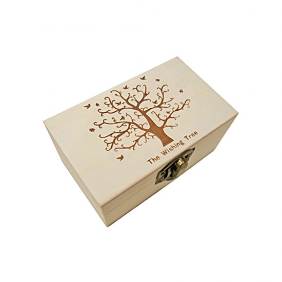 WOODEN RECTANGULAR BOX WITH THE WISHING TREE PYROGRAPHY 10cm