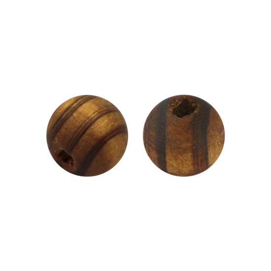 WOODEN ROUND BEAD WITH STRIPES 12mm LIGHT BROWN (10 PIECES)
