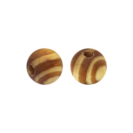 WOODEN ROUND BEAD WITH STRIPES 12mm BROWN BEIGE (10 PIECES)