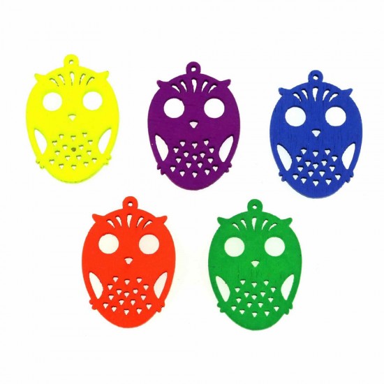 WOODEN CHARM IN OWL SHAPE 31mm (10 PIECES)