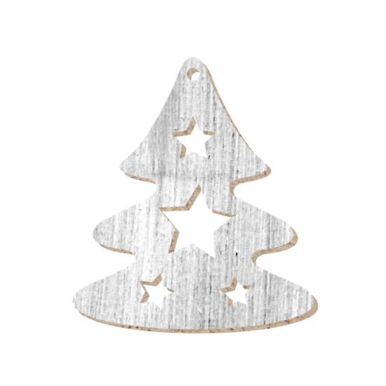 CHRISTMAS ORNAMENT TREE WITH STAR HOLES PAINTED (SHABBY CHIC) MDF 8,8X10cm