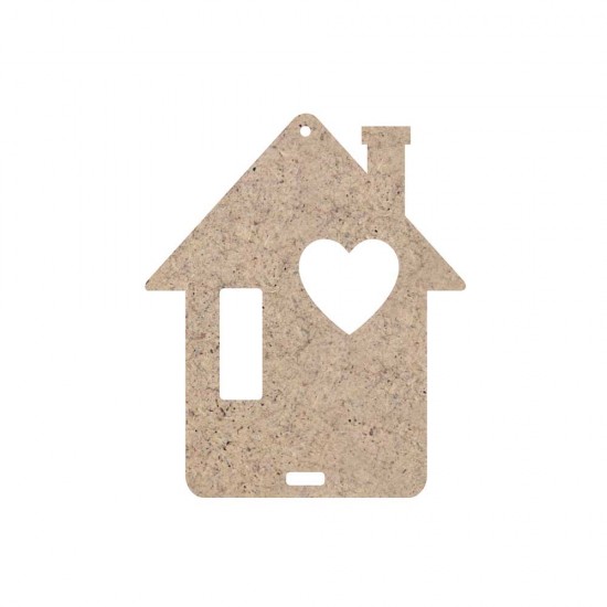 CHRISTMAS ORNAMENT HOME WITH HEART UNPAINTED MDF 12,5X15cm