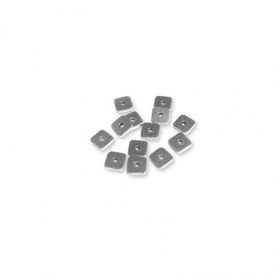 METALLIC BRASS BEAD SQUARE FLAT 6mm (10 pieces) SILVER PLATED