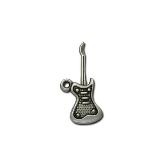 METALLIC CHARM ELECTRIC GUITAR 30x12mm SILVER PLATED