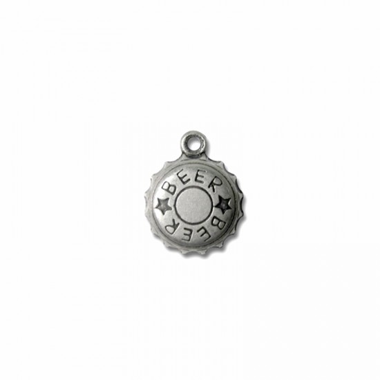 METALLIC CHARM BEER CAP 15mm SILVER PLATED