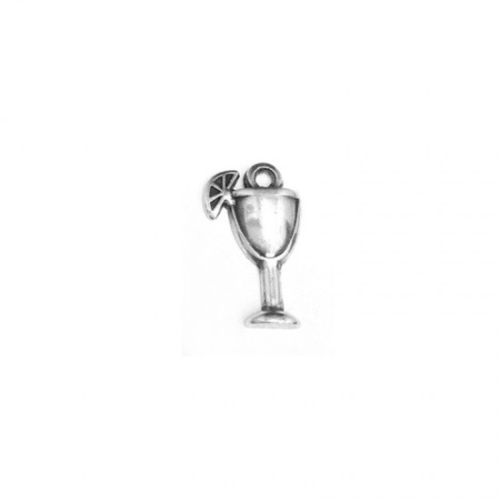 METALLIC CHARM COCTAIL GLASS 11x17mm SILVER PLATED