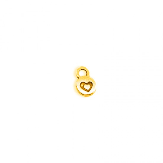 METALLIC CHARM ROUND WITH HEART 6mm GOLD PLATED