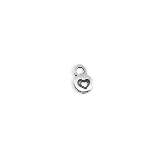 METALLIC CHARM ROUND WITH HEART 6mm SILVER PLATED