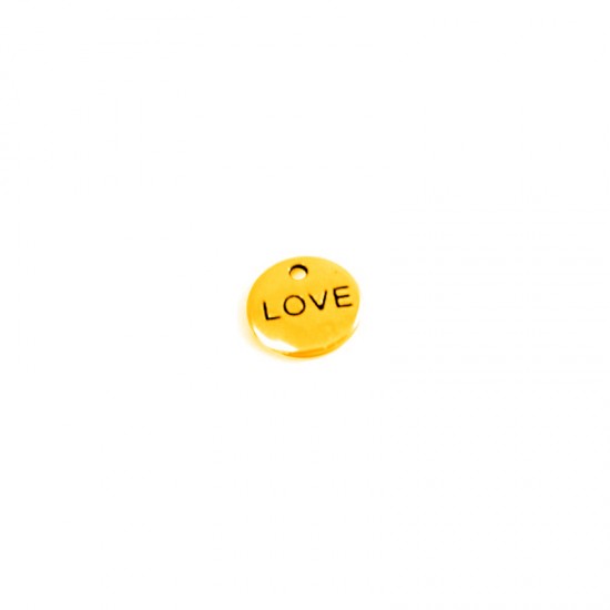 METALLIC CHARM ROUND WITH "LOVE" 10mm GOLD PLATED
