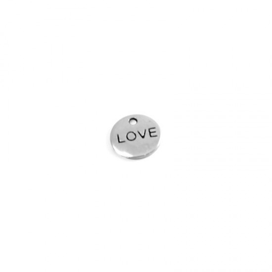 METALLIC CHARM ROUND WITH "LOVE" 10mm SILVER PLATED