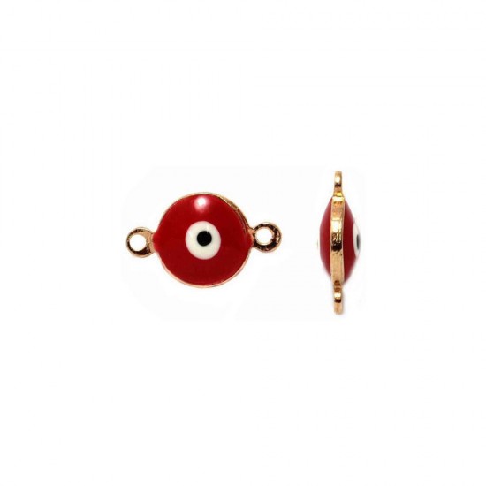 METALLIC CAST ROUND ΕΥΕ WITH ENAMEL AND 2 RINGS 8mm RED