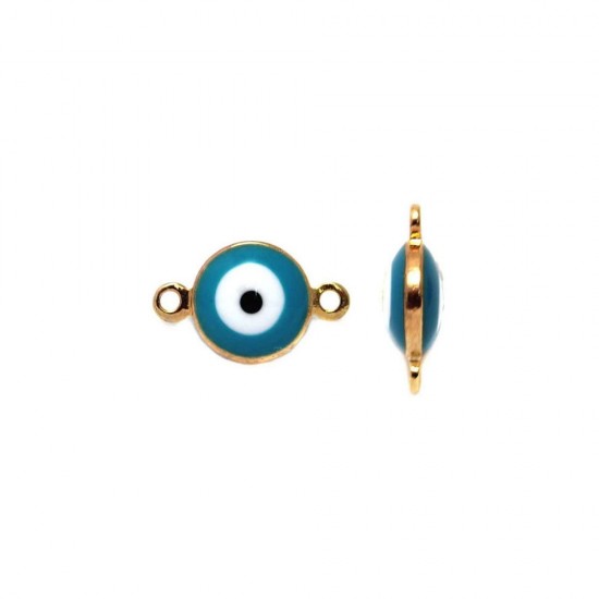 METALLIC CAST ROUND ΕΥΕ WITH ENAMEL AND 2 RINGS 8mm TURQUOISE