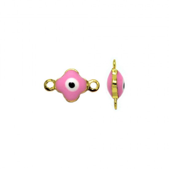 METALLIC SPACER CROSS WITH ENMAEL TWO SIDED AND 2 RINGS 11x6,5x4mm PINK