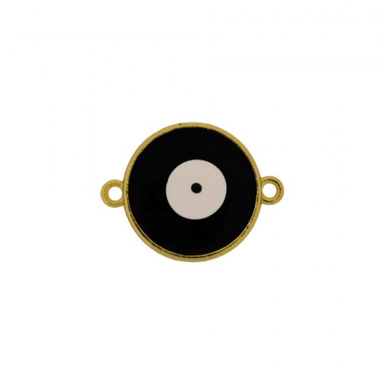 METALLIC CAST ROUND ΕΥΕ WITH ENAMEL AND 2 RINGS 23mm GOLD PLATED/BALCK