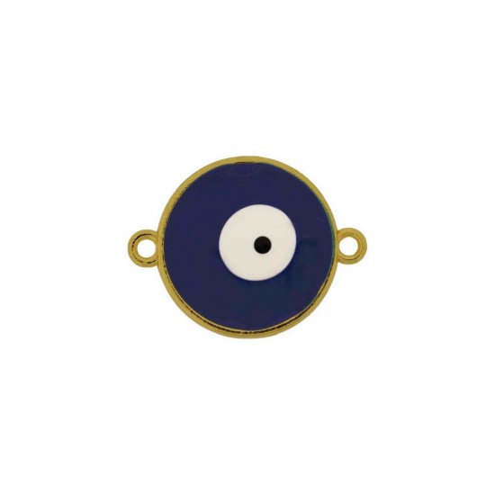 METALLIC CAST ROUND ΕΥΕ WITH ENAMEL AND 2 RINGS 23mm GOLD PLATED/BLUE