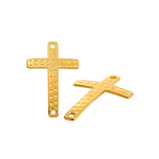 METALLIC CONNECTOR CURVED CROSS 30x44mm GOLD PLATED