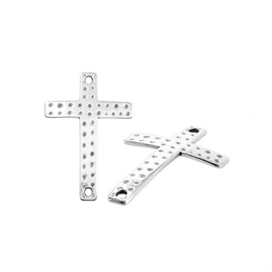 METALLIC CONNECTOR CURVED CROSS 30x44mm SILVER PLATED