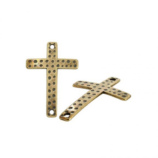 METALLIC CONNECTOR CURVED CROSS 30x44mm BRASS ANTIQUE PLATED