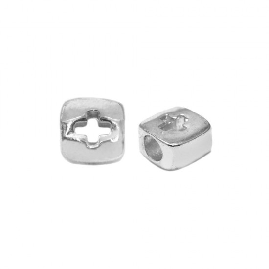 METALLIC SQUARE SLIDER CROSS 8.8x4.2mm SILVER PLATED / HOLE 4mm