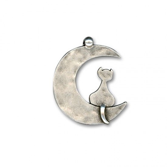METALLIC CHARM MOON AND CAT 36mm SILVER PLATED