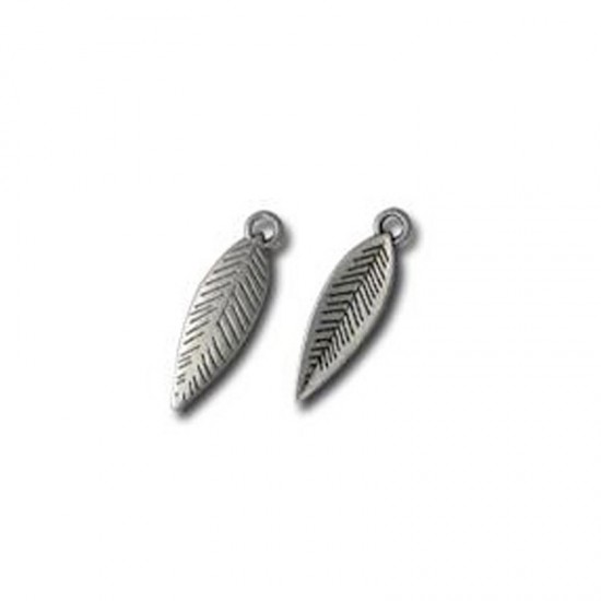 METALLIC PENDANT FEATHER 17x6mm SILVER PLATED