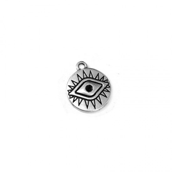 METALLIC CHARM ROUND WITH EYE 16mm SILVER PLATED
